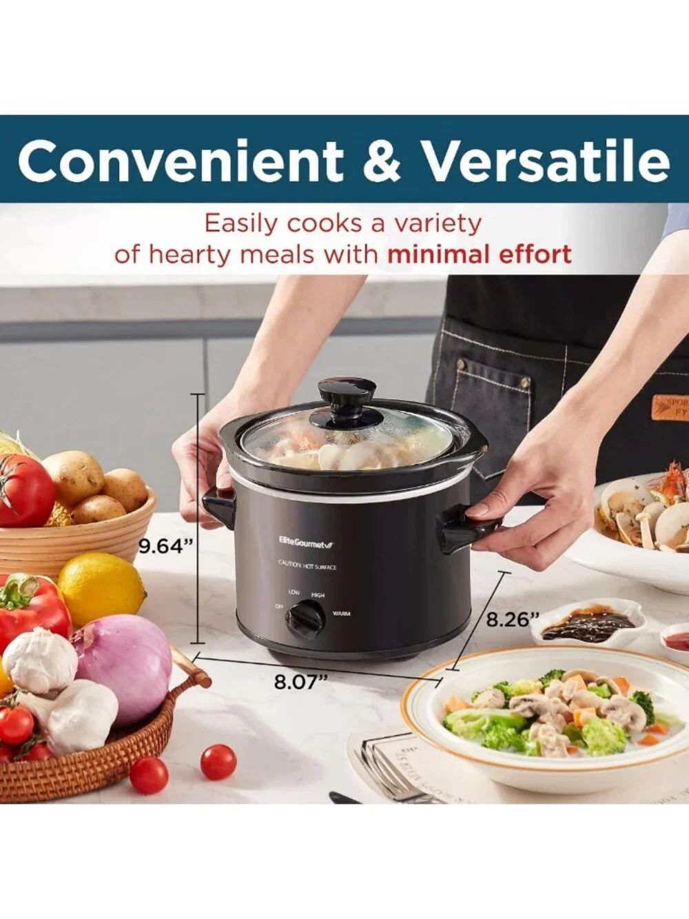 2 Quart Electric Round Slow Cooker - Adjustable Temp for Entrees, Sauces & Dips